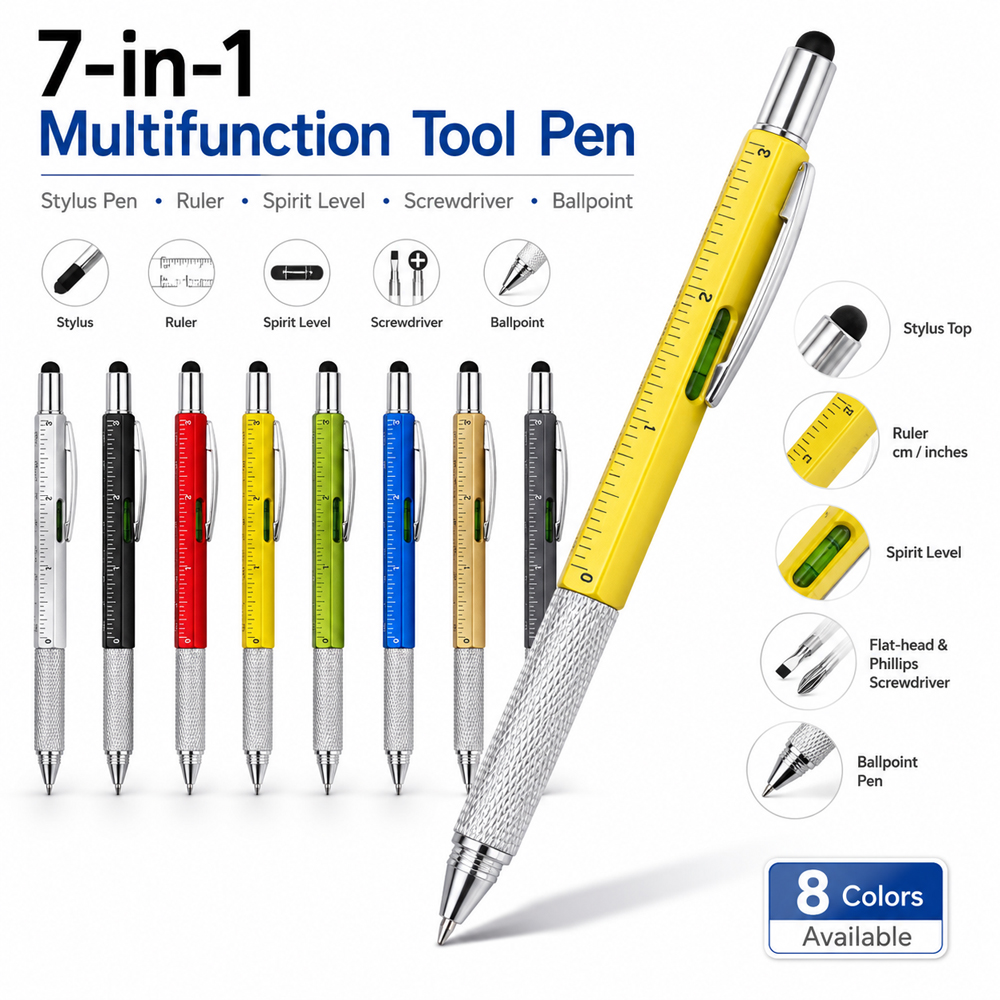 The Office Tech - 5pcs 5-in-1 Multifunction Ballpoint Pen, Ruler