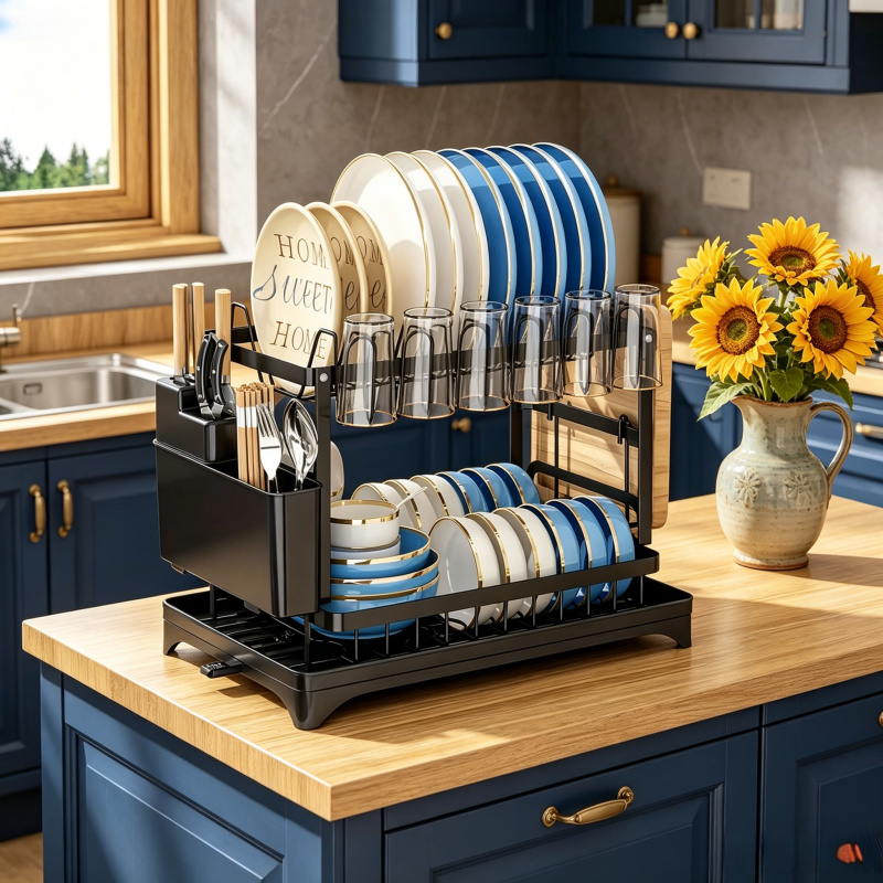 Server Rack Shelf - 2-Tier Kitchen Shelf Dish Rack –
