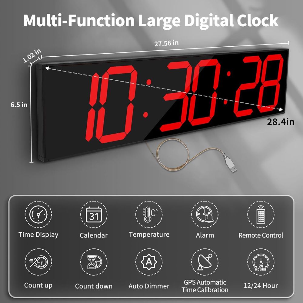 Large 28.4 Digital Wall Clock  - مراجعة Digital Timer Countdown وسعره
